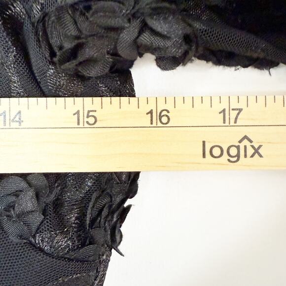 Aqua Long Sleeve Embroidered 3D Floral Applique Dress Black Sheath Women's 12 - Picture 12 of 14